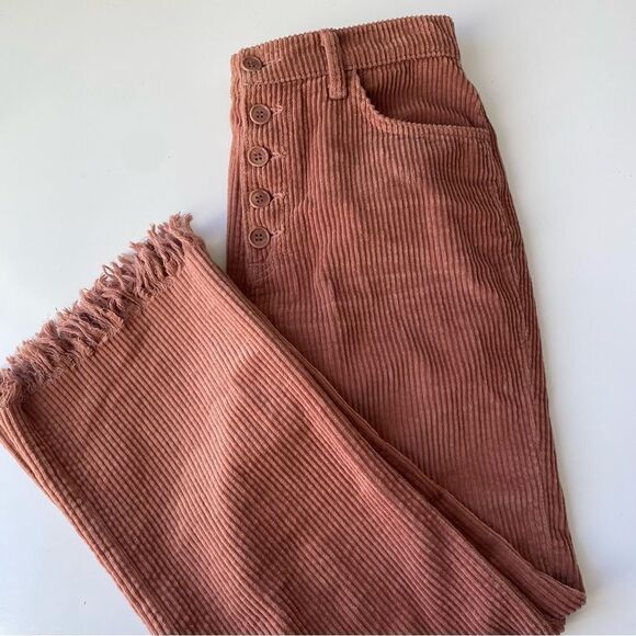 Reformation Jessie Brown Corduroy Pants crop raw hem size 27 - Picture 6 of 10